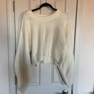 Urban Outfitters Cream Bubble Sleeve Cropped Sweater